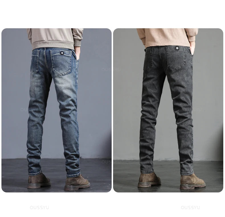 Spring Autumn Men's Classic Fashion Grey Jeans Casual Slim Skinny Vintage Blue Streetwear Biker Party Long Trousers Male 27-36