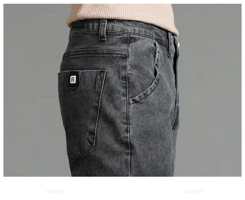 Spring Autumn Men's Classic Fashion Grey Jeans Casual Slim Skinny Vintage Blue Streetwear Biker Party Long Trousers Male 27-36