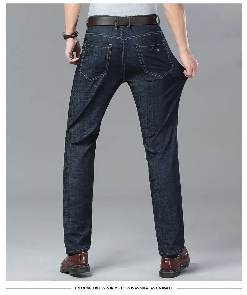 Summer Ultra-thin Men's Jeans Lyocell Soft Breathable Loose Straight Light Blue Denim Pants Business Casual Ice Silk Trousers