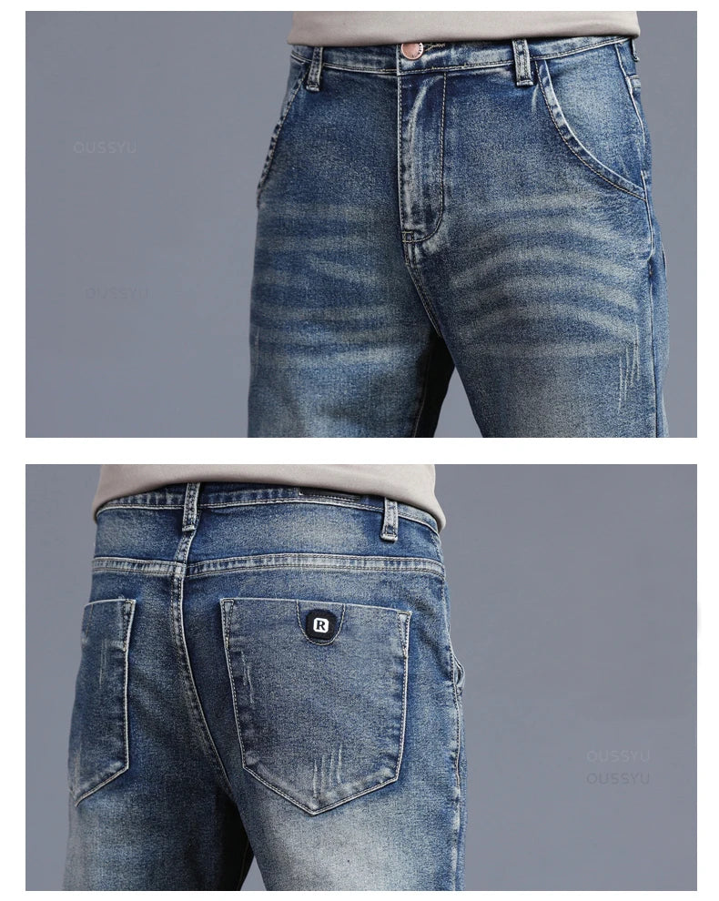 Spring Autumn Men's Classic Fashion Grey Jeans Casual Slim Skinny Vintage Blue Streetwear Biker Party Long Trousers Male 27-36