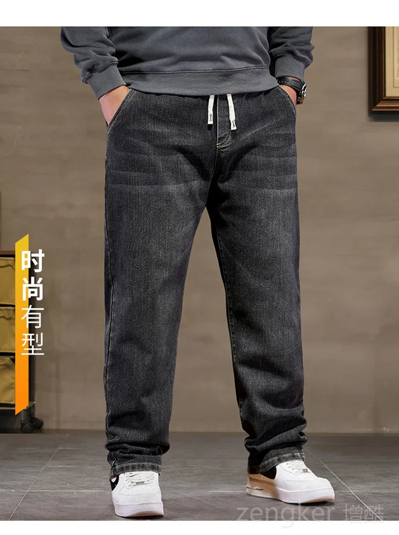plus size jeans men loose straight autumn man high elasticity father trousers 44 46 48 jeans for men 7XL 6XL 5XL 8XL