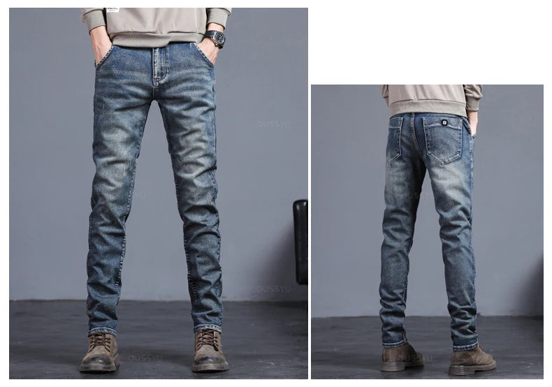 Spring Autumn Men's Classic Fashion Grey Jeans Casual Slim Skinny Vintage Blue Streetwear Biker Party Long Trousers Male 27-36
