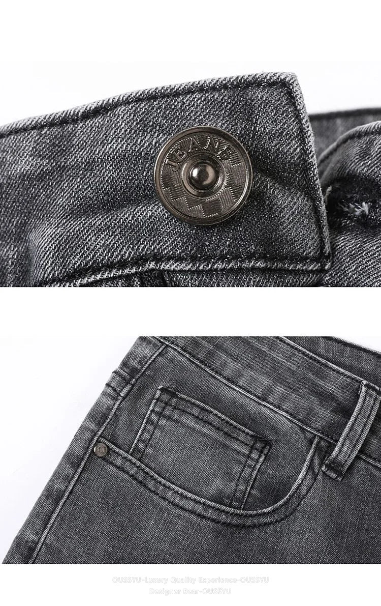 2026 New Men's Slim Jeans Elastic Straight Casual Denim Pants Korean Fashion Cotton Work Male Spring Autumn Trousers Black Gray