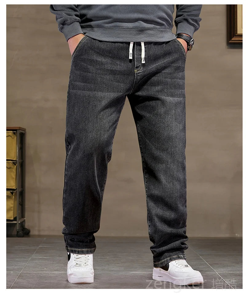 plus size jeans men loose straight autumn man high elasticity father trousers 44 46 48 jeans for men 7XL 6XL 5XL 8XL