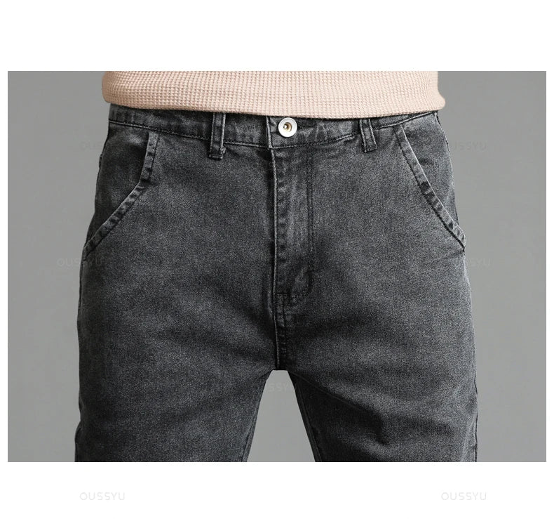 Spring Autumn Men's Classic Fashion Grey Jeans Casual Slim Skinny Vintage Blue Streetwear Biker Party Long Trousers Male 27-36