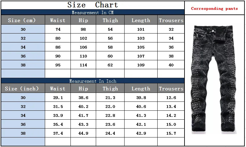 2026 Punk Y2K Style Rivet Design Black Slim Jeans Pants For Men Clothing Streetwear New Rock Cotton Long Trousers Ropa Hombre