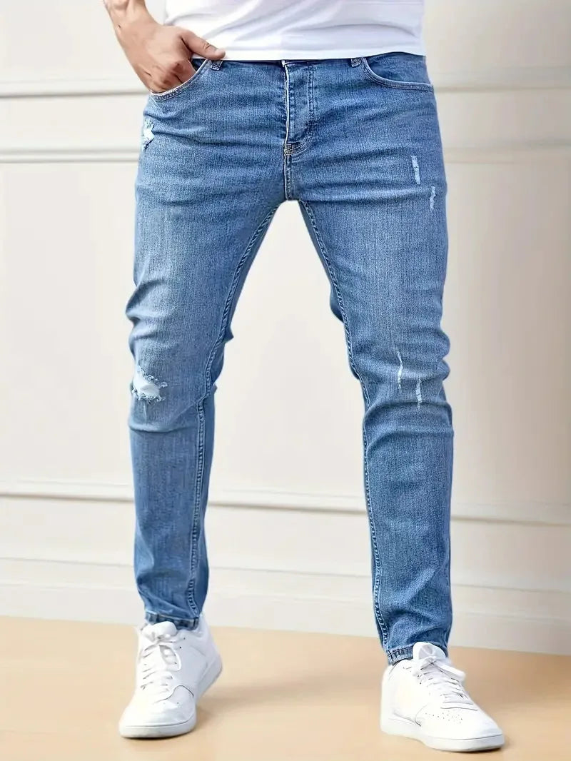 Men Elastic Skinny Jeans Casual Denim Pants Slim Fit Trousers Multi-Pocket Black Jeans Soild Cargo Pants Streetwear Man Clothing