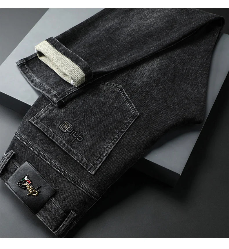 2024 Spring Autumn New Business Straight Jeans Men Embroidery Casual Versatile Fashion Mens Clothing Denim Trousers Male Clothes