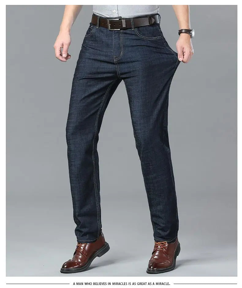 Summer Ultra-thin Men's Jeans Lyocell Soft Breathable Loose Straight Light Blue Denim Pants Business Casual Ice Silk Trousers