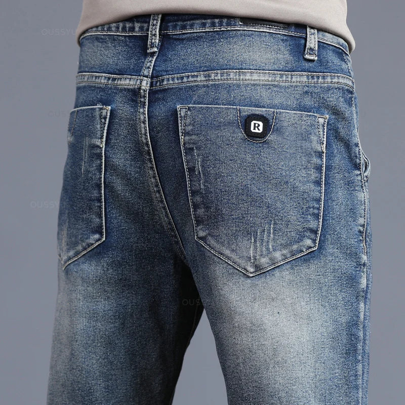 Spring Autumn Men's Classic Fashion Grey Jeans Casual Slim Skinny Vintage Blue Streetwear Biker Party Long Trousers Male 27-36