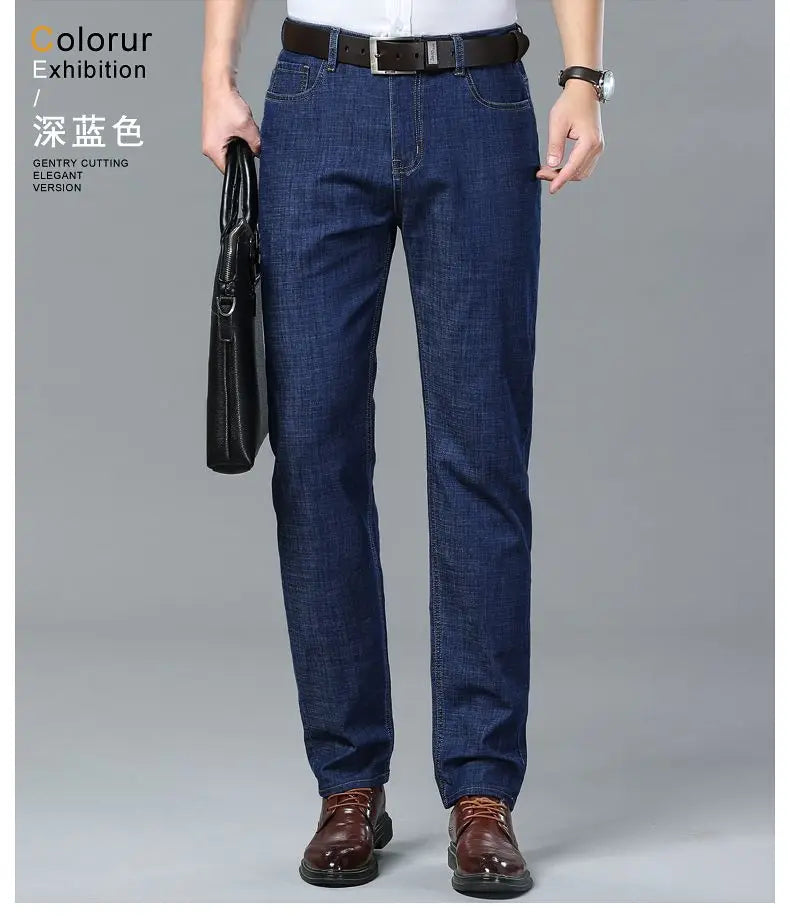 Summer Ultra-thin Men's Jeans Lyocell Soft Breathable Loose Straight Light Blue Denim Pants Business Casual Ice Silk Trousers