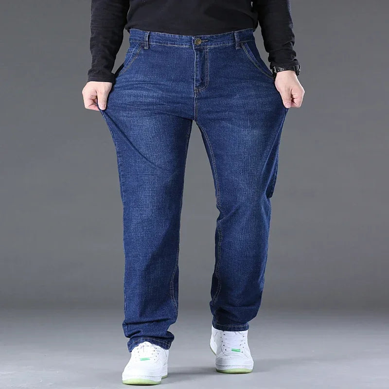 Plus Size Men Jeans Pants 46 48 50 100-150kg Autumn Winter Casual Long Pants Straight Cut Jeans Denim Big Size Men Clothing