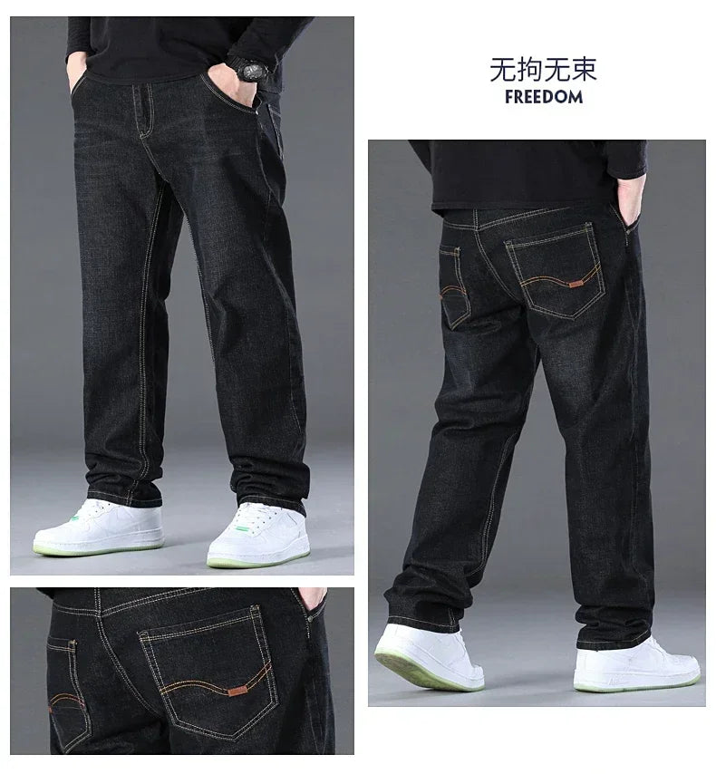 Plus Size Men Jeans Pants 46 48 50 100-150kg Autumn Winter Casual Long Pants Straight Cut Jeans Denim Big Size Men Clothing