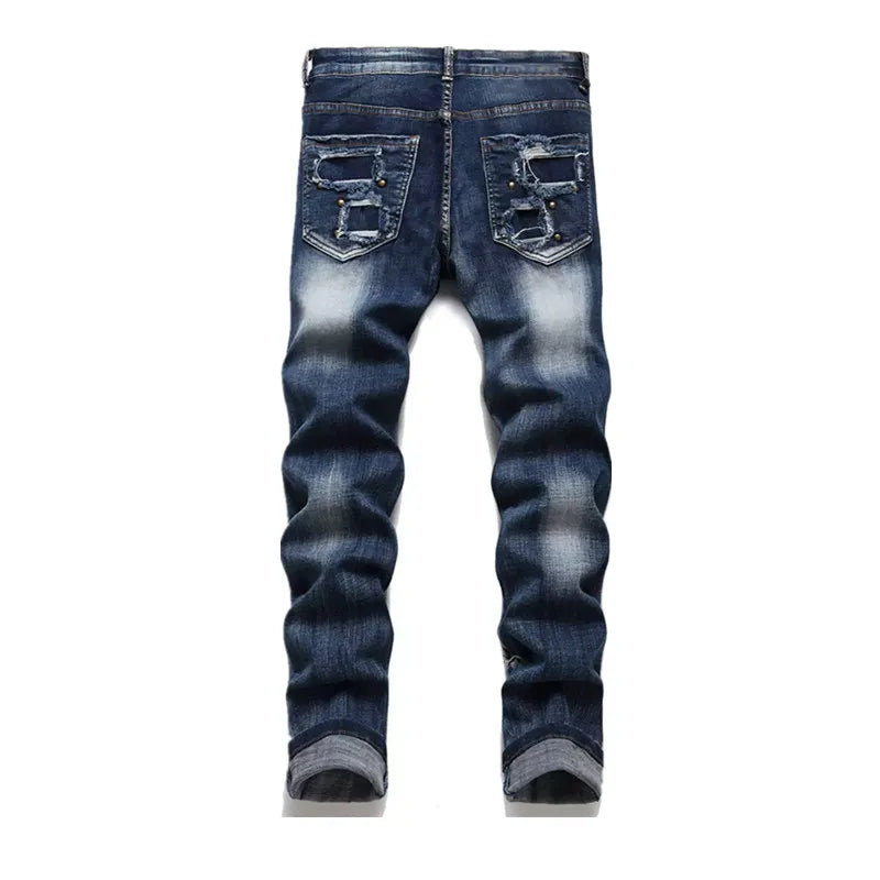 2026 Punk Y2K Style Rivet Design Black Slim Jeans Pants For Men Clothing Streetwear New Rock Cotton Long Trousers Ropa Hombre