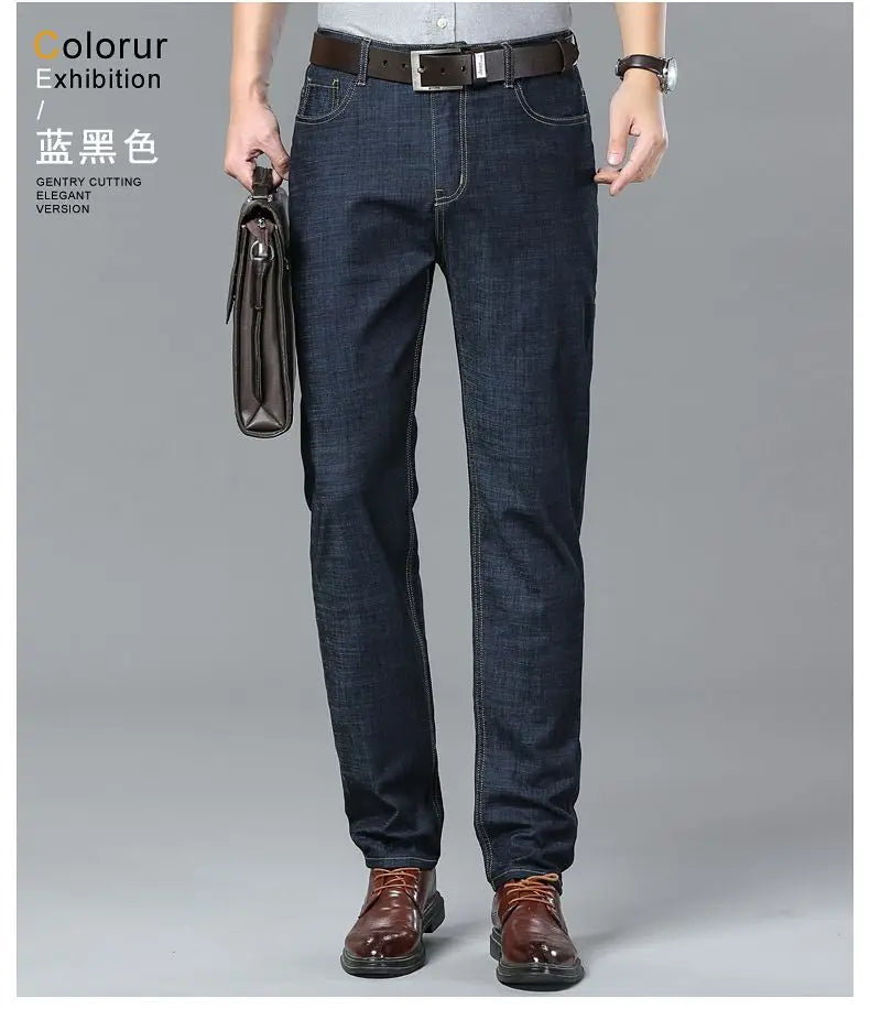 Summer Ultra-thin Men's Jeans Lyocell Soft Breathable Loose Straight Light Blue Denim Pants Business Casual Ice Silk Trousers