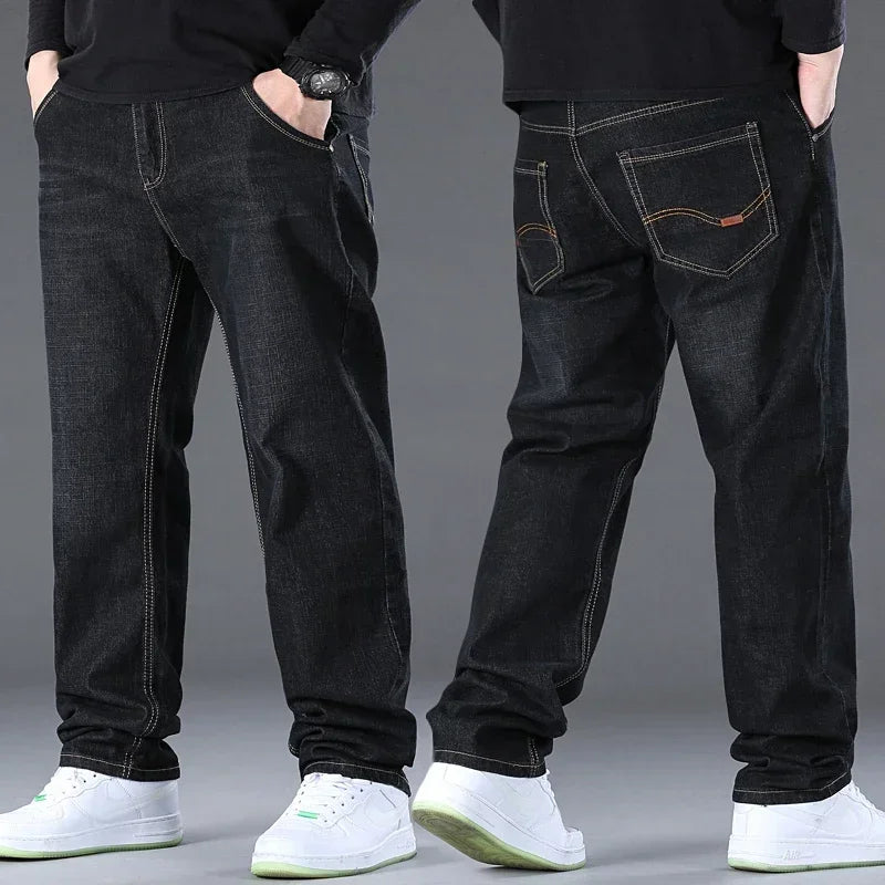 Plus Size Men Jeans Pants 46 48 50 100-150kg Autumn Winter Casual Long Pants Straight Cut Jeans Denim Big Size Men Clothing