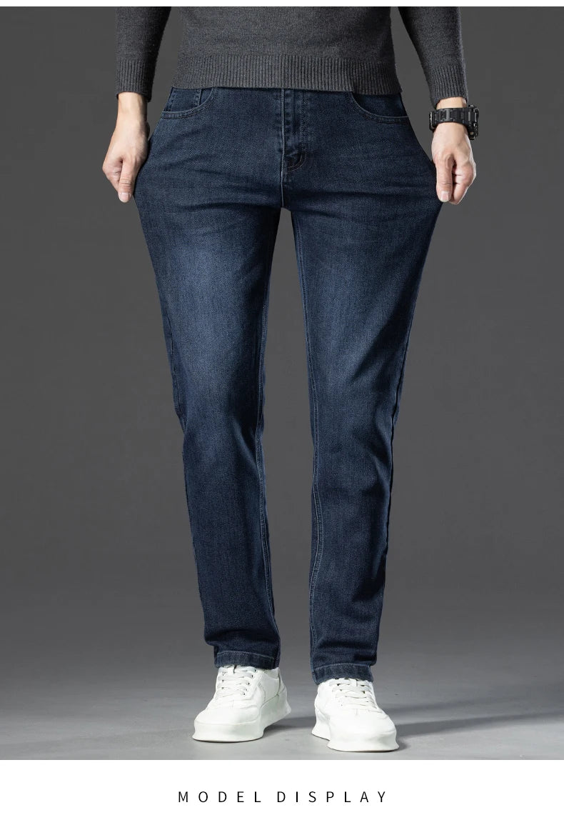 2024 Spring Autumn New Business Straight Jeans Men Embroidery Casual Versatile Fashion Mens Clothing Denim Trousers Male Clothes