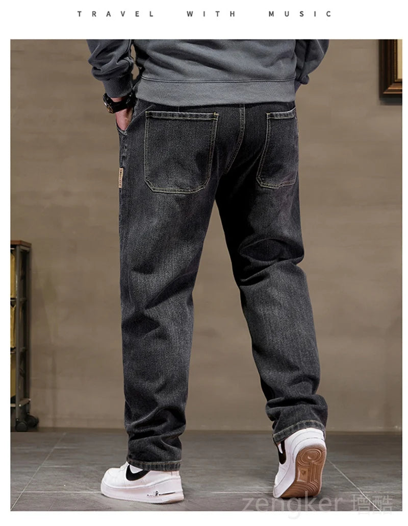 plus size jeans men loose straight autumn man high elasticity father trousers 44 46 48 jeans for men 7XL 6XL 5XL 8XL