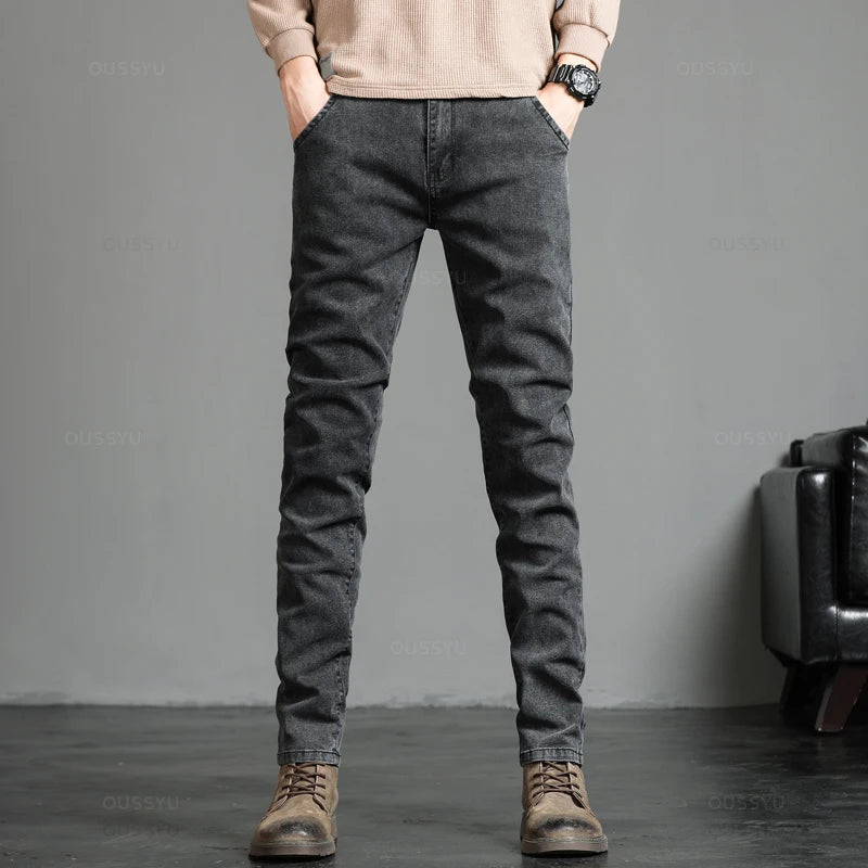 Spring Autumn Men's Classic Fashion Grey Jeans Casual Slim Skinny Vintage Blue Streetwear Biker Party Long Trousers Male 27-36