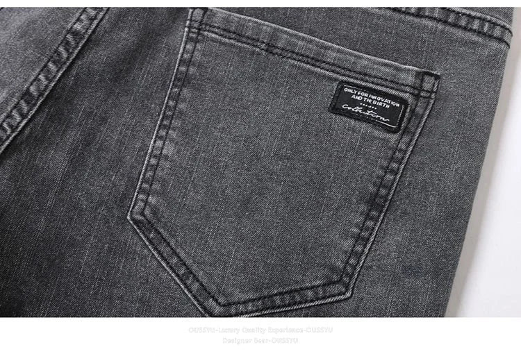 2026 New Men's Slim Jeans Elastic Straight Casual Denim Pants Korean Fashion Cotton Work Male Spring Autumn Trousers Black Gray