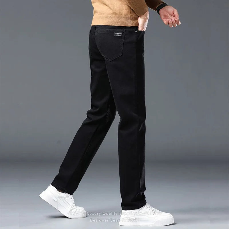 2026 New Men's Slim Jeans Elastic Straight Casual Denim Pants Korean Fashion Cotton Work Male Spring Autumn Trousers Black Gray