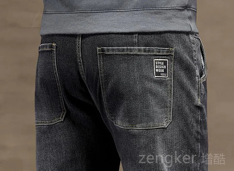 plus size jeans men loose straight autumn man high elasticity father trousers 44 46 48 jeans for men 7XL 6XL 5XL 8XL