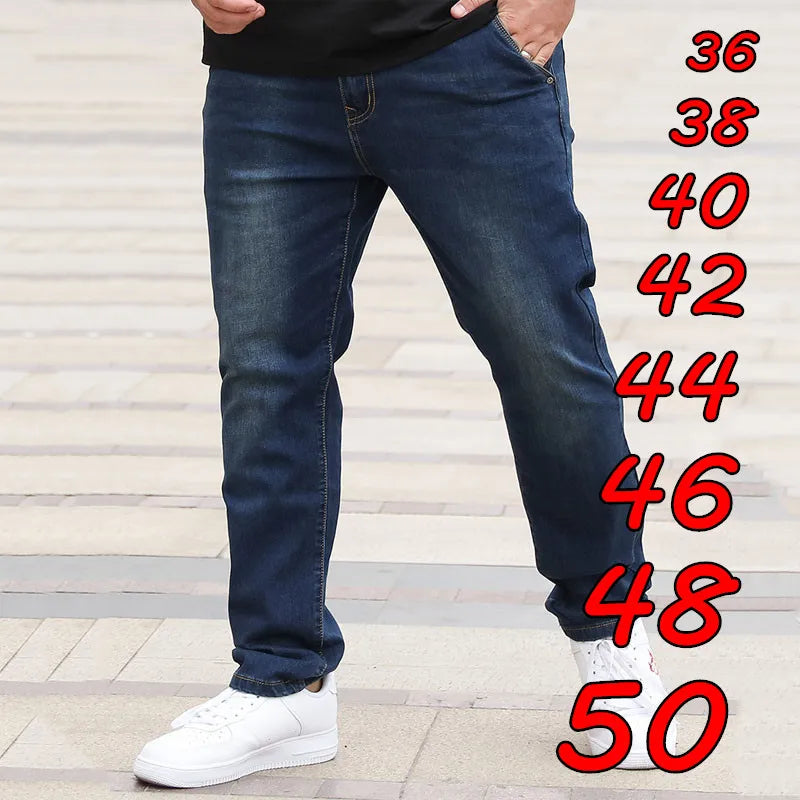 Plus Size Men Jeans Pants 46 48 50 100-150kg Autumn Winter Casual Long Pants Straight Cut Jeans Denim Big Size Men Clothing