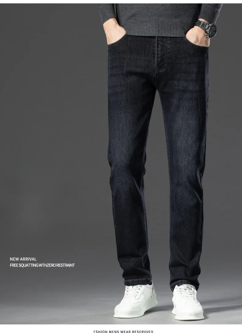 2024 Spring Autumn New Business Straight Jeans Men Embroidery Casual Versatile Fashion Mens Clothing Denim Trousers Male Clothes