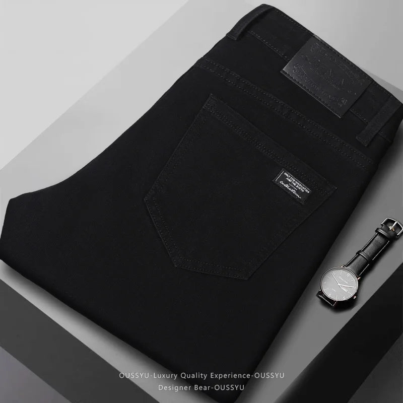 2026 New Men's Slim Jeans Elastic Straight Casual Denim Pants Korean Fashion Cotton Work Male Spring Autumn Trousers Black Gray