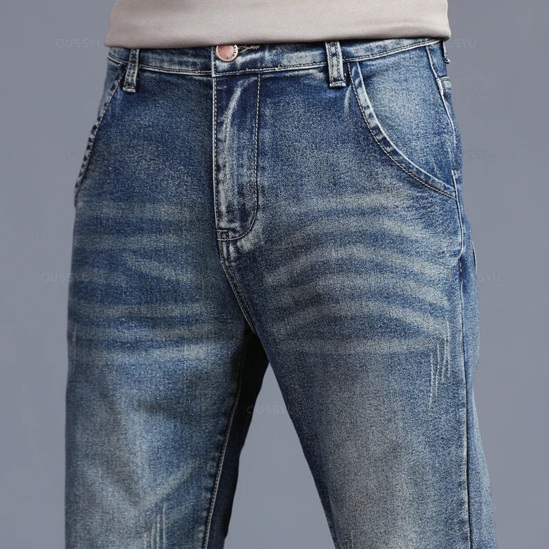 Spring Autumn Men's Classic Fashion Grey Jeans Casual Slim Skinny Vintage Blue Streetwear Biker Party Long Trousers Male 27-36