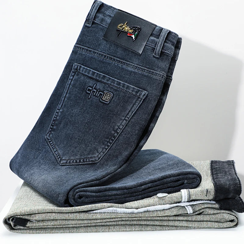 2024 Spring Autumn New Business Straight Jeans Men Embroidery Casual Versatile Fashion Mens Clothing Denim Trousers Male Clothes