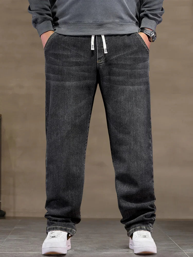 plus size jeans men loose straight autumn man high elasticity father trousers 44 46 48 jeans for men 7XL 6XL 5XL 8XL