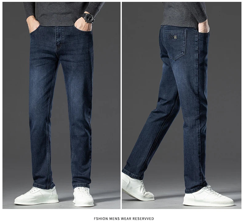 2024 Spring Autumn New Business Straight Jeans Men Embroidery Casual Versatile Fashion Mens Clothing Denim Trousers Male Clothes