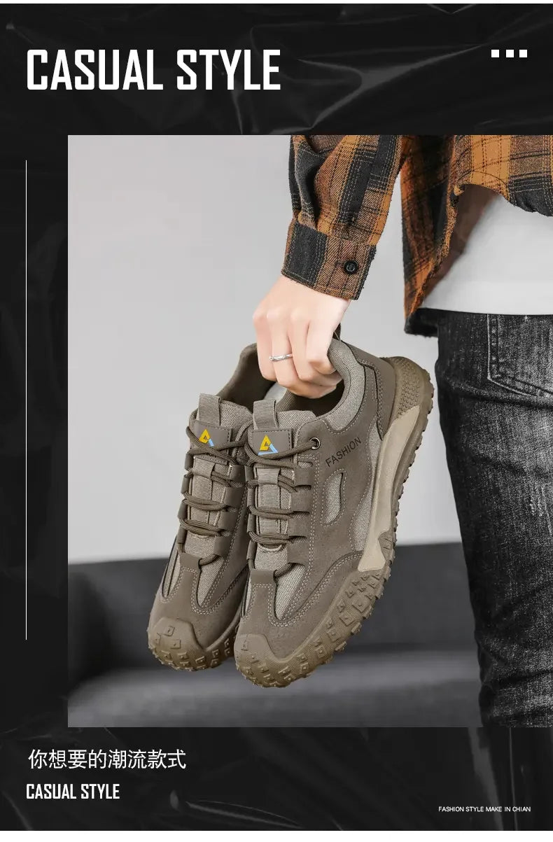 Sneakers for Men High Quality Thick Soled Work Strap Outdoor Mountaineering Anti Slip Platform Wear-resistant Casual Sport Shoes