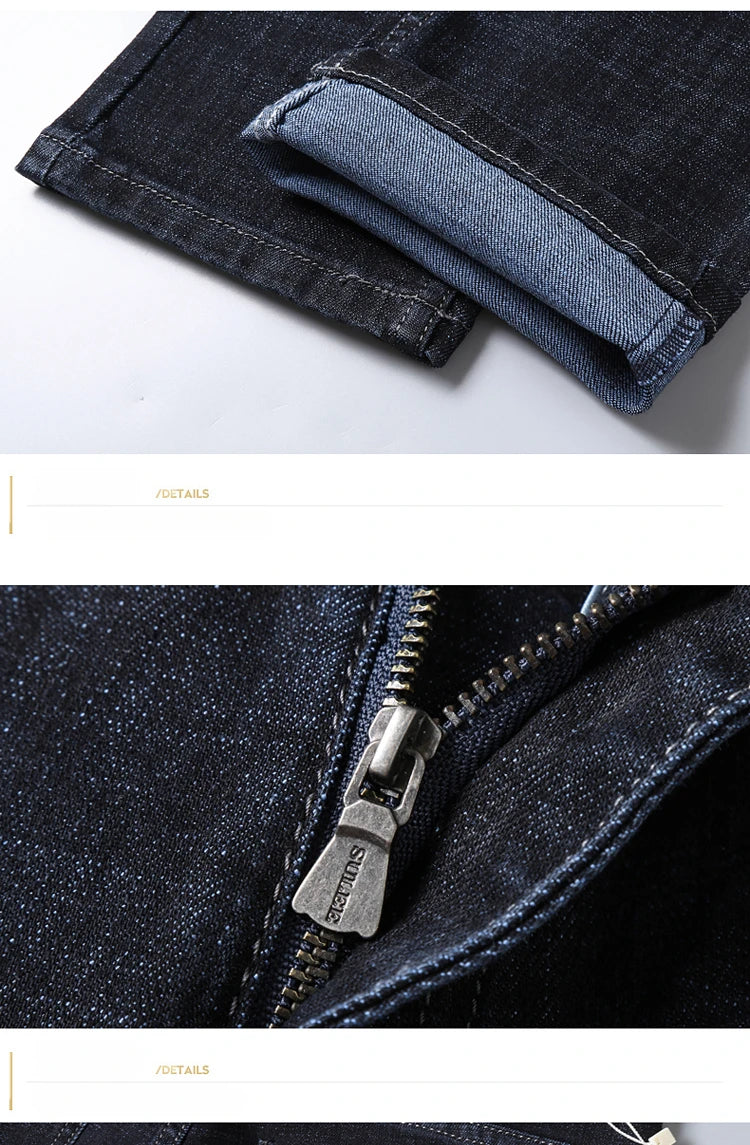 SULEE New High Quality Jeans Men's Business Casual Straight Denim Pants Stretch Fashion Classic Work Trousers Blue Black Male