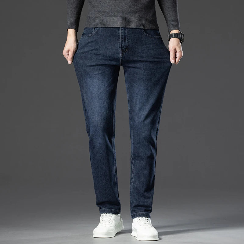 2024 Spring Autumn New Business Straight Jeans Men Embroidery Casual Versatile Fashion Mens Clothing Denim Trousers Male Clothes
