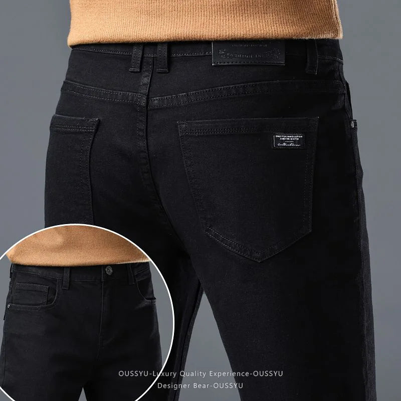 2026 New Men's Slim Jeans Elastic Straight Casual Denim Pants Korean Fashion Cotton Work Male Spring Autumn Trousers Black Gray