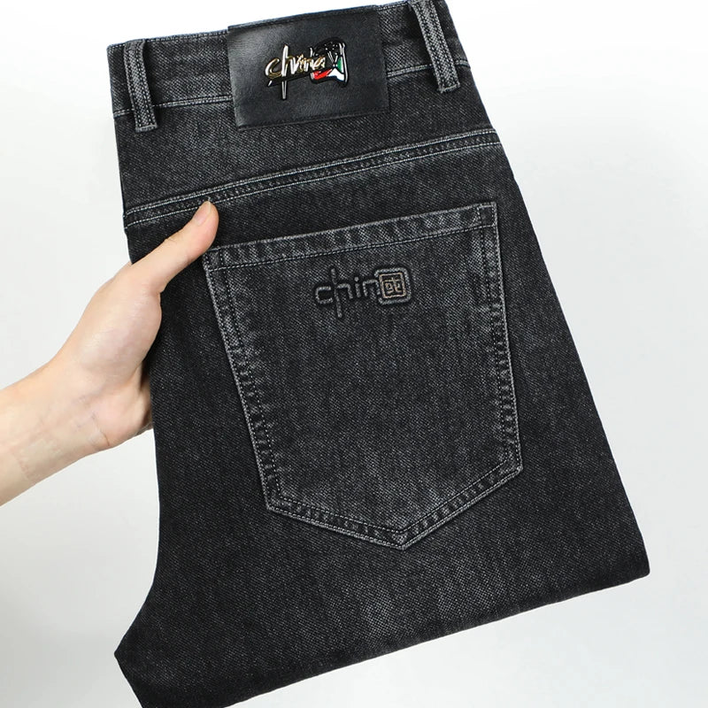 2024 Spring Autumn New Business Straight Jeans Men Embroidery Casual Versatile Fashion Mens Clothing Denim Trousers Male Clothes