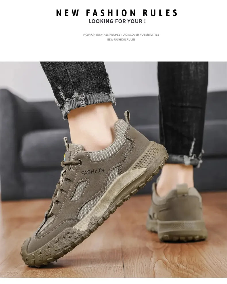 Sneakers for Men High Quality Thick Soled Work Strap Outdoor Mountaineering Anti Slip Platform Wear-resistant Casual Sport Shoes