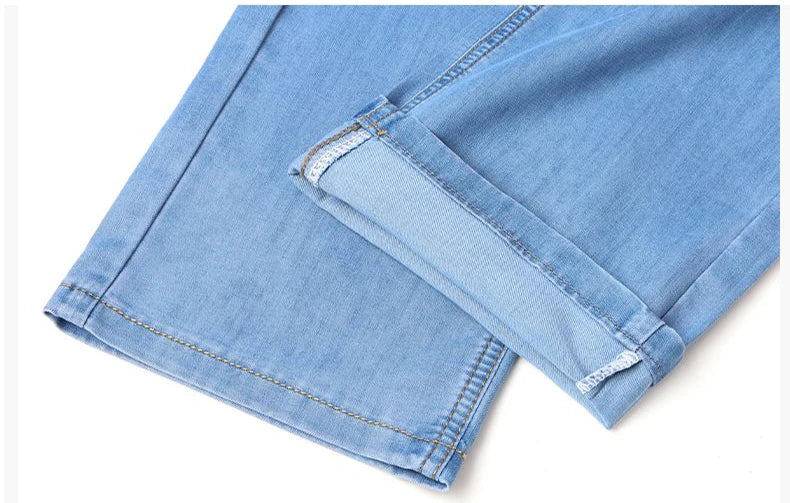 Summer Ultra-thin Men's Jeans Lyocell Soft Breathable Loose Straight Light Blue Denim Pants Business Casual Ice Silk Trousers