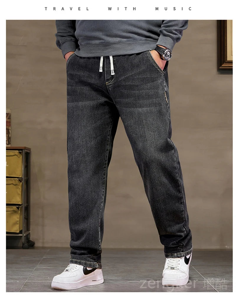 plus size jeans men loose straight autumn man high elasticity father trousers 44 46 48 jeans for men 7XL 6XL 5XL 8XL