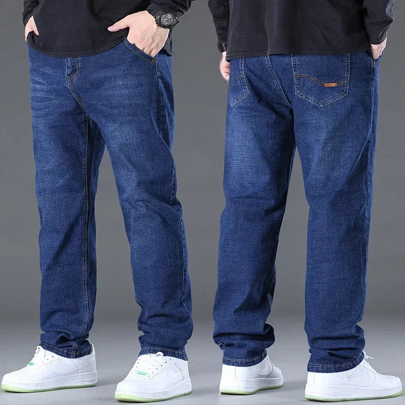 Plus Size Men Jeans Pants 46 48 50 100-150kg Autumn Winter Casual Long Pants Straight Cut Jeans Denim Big Size Men Clothing