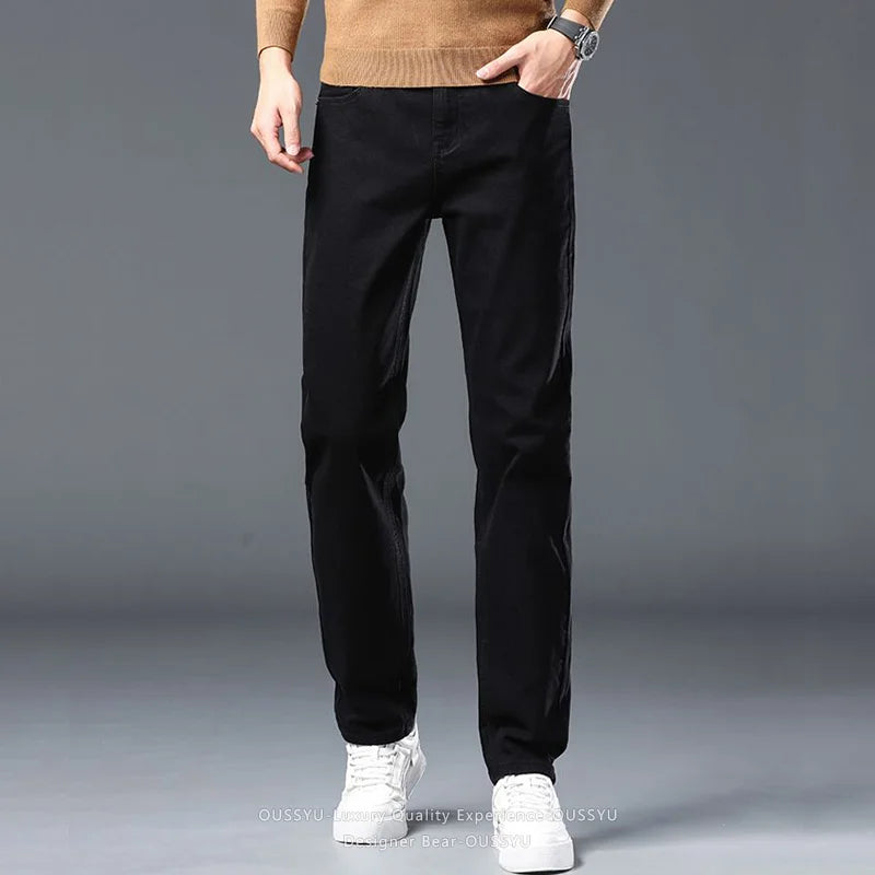 2026 New Men's Slim Jeans Elastic Straight Casual Denim Pants Korean Fashion Cotton Work Male Spring Autumn Trousers Black Gray