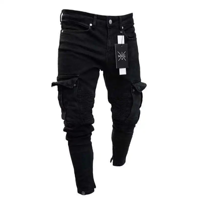 New Spring New Hot Sale Stretch Men's Jeans Fashion Trendy Casual Knee Wear-Resistant Comfortable Zipper Feet Skateboard Pants