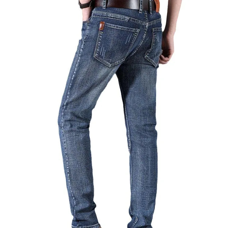 New Men Light Luxury Stretch Slim Fit Pants Comfortable Soft Business Fashion Straight Casual Denim Trousers Male Brand Clothing