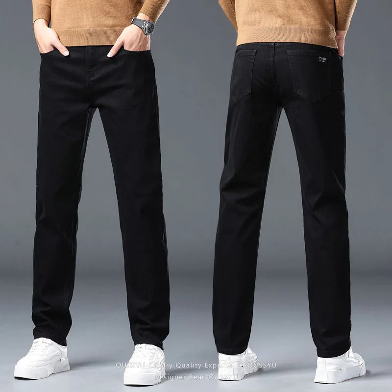 2026 New Men's Slim Jeans Elastic Straight Casual Denim Pants Korean Fashion Cotton Work Male Spring Autumn Trousers Black Gray