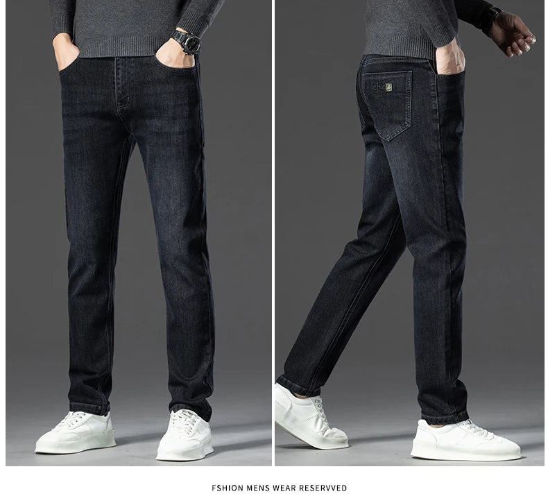 2024 Spring Autumn New Business Straight Jeans Men Embroidery Casual Versatile Fashion Mens Clothing Denim Trousers Male Clothes