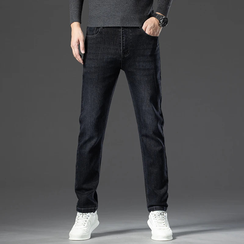 2024 Spring Autumn New Business Straight Jeans Men Embroidery Casual Versatile Fashion Mens Clothing Denim Trousers Male Clothes