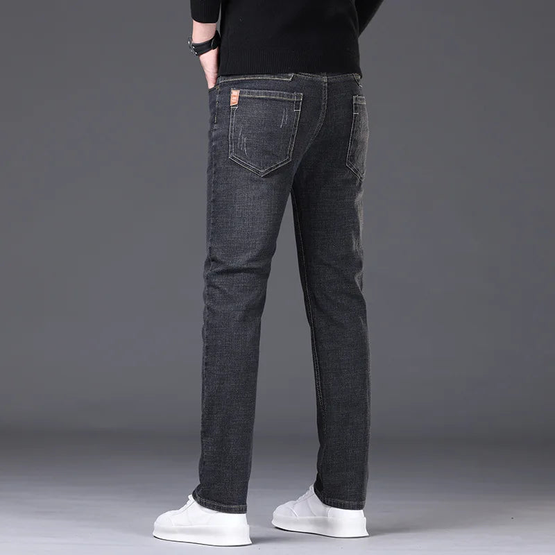 New Men Light Luxury Stretch Slim Fit Pants Comfortable Soft Business Fashion Straight Casual Denim Trousers Male Brand Clothing