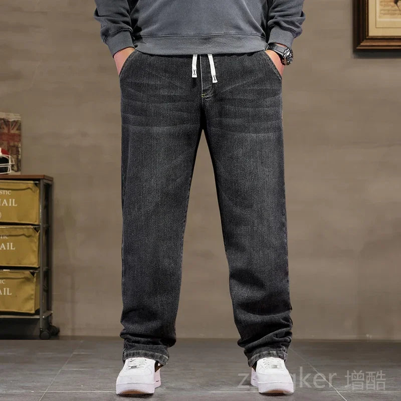 plus size jeans men loose straight autumn man high elasticity father trousers 44 46 48 jeans for men 7XL 6XL 5XL 8XL